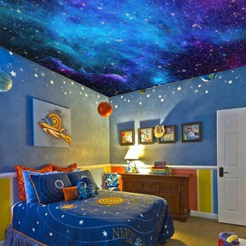 Extra Large Galaxy Space Tapestry for Bedroom Aesthetic 118'' X 98'' Blue Starry - Picture 5 of 6
